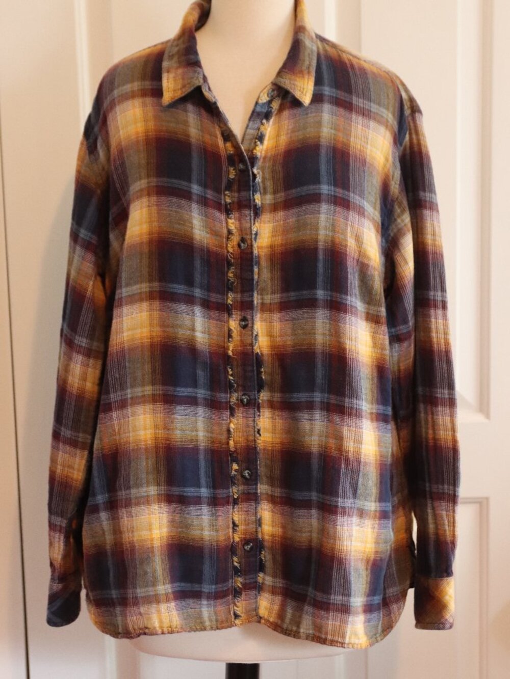 Lee Riders Long Sleeve Button Down Plaid Flannel Shirt Womens Size XL